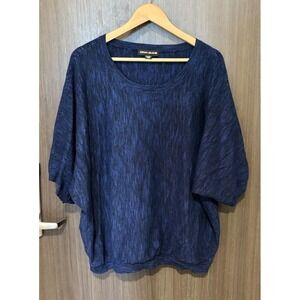 DKNY‎ Sweater Women's 2XL Black Blue Viscose Dolman Sleeve Boxy Pullover